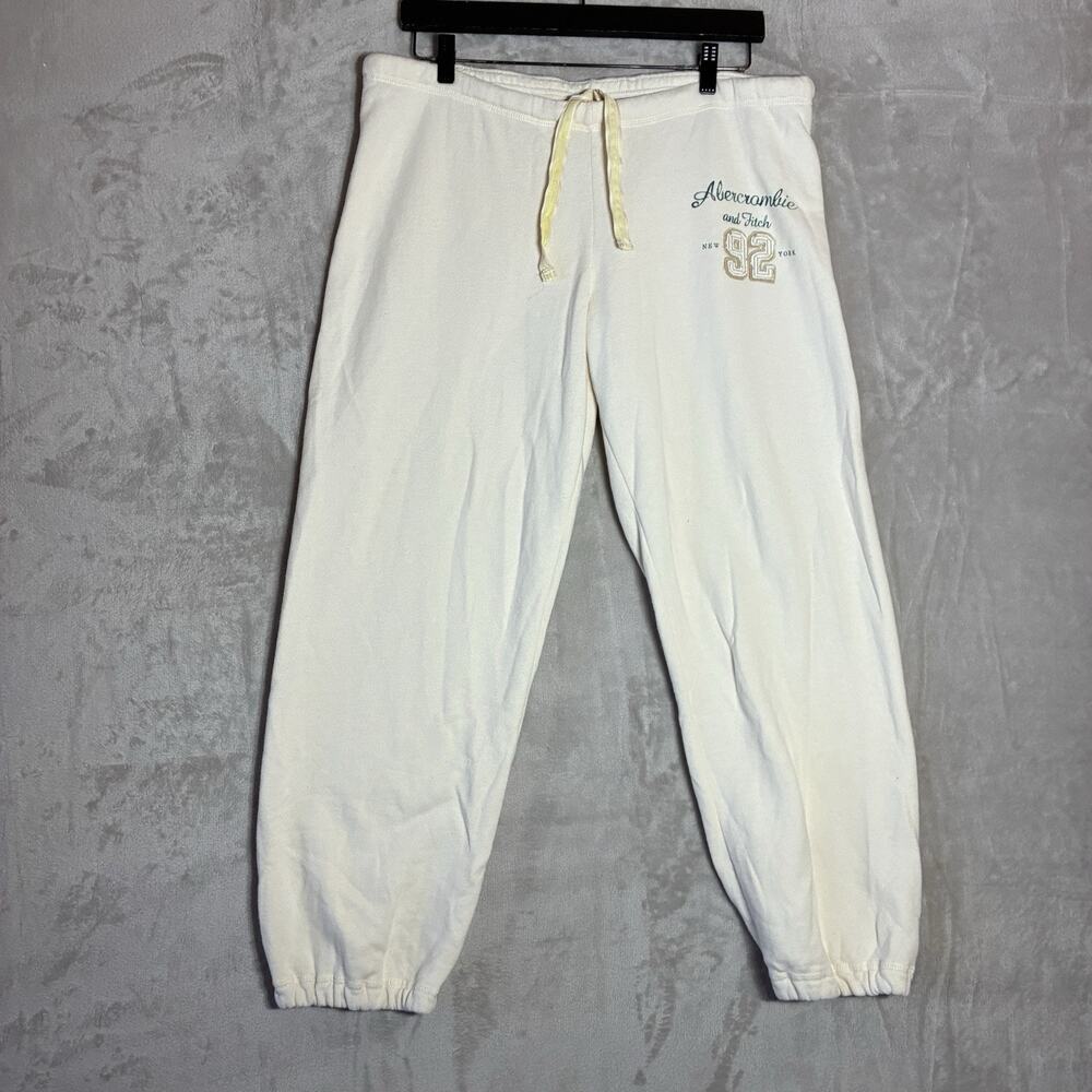 Vintage Abercrombie and Fitch Y2K 92 Logo Sweatpants Joggers Cream Size L